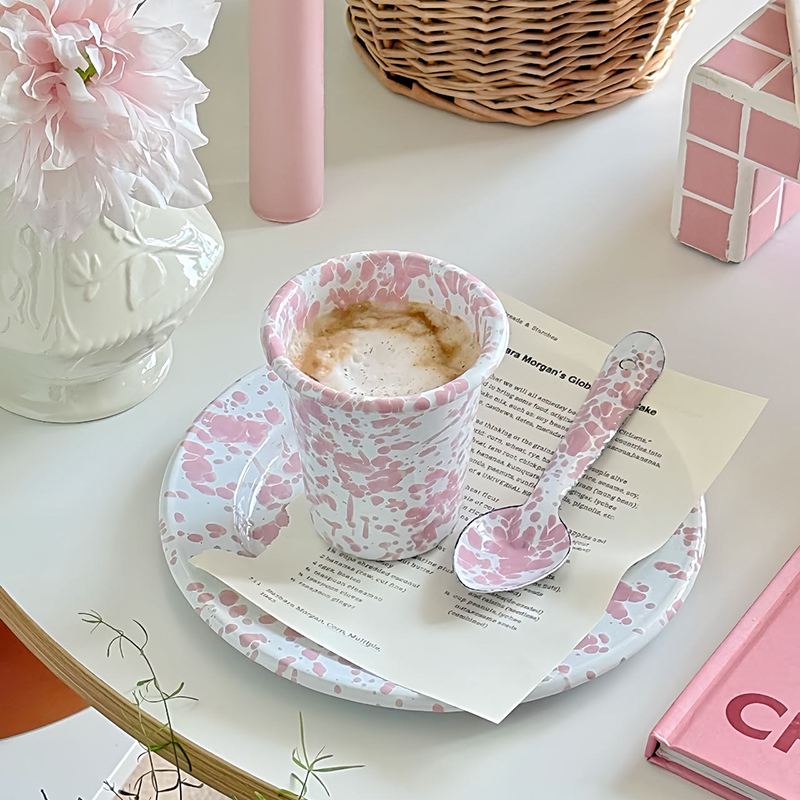 韩式手绘泼墨搪瓷杯高颜值ins风少女心水杯可爱便携咖啡杯牛奶杯