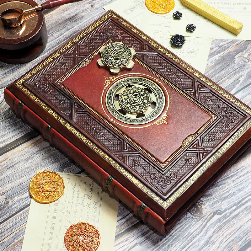 A5活动印章手工全皮魔法星座六芒星记事本精致欧式复古日记本定制