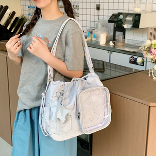 痛包斜挎大容量女学生星星单肩包两用托特包通勤高颜值抽绳双肩包