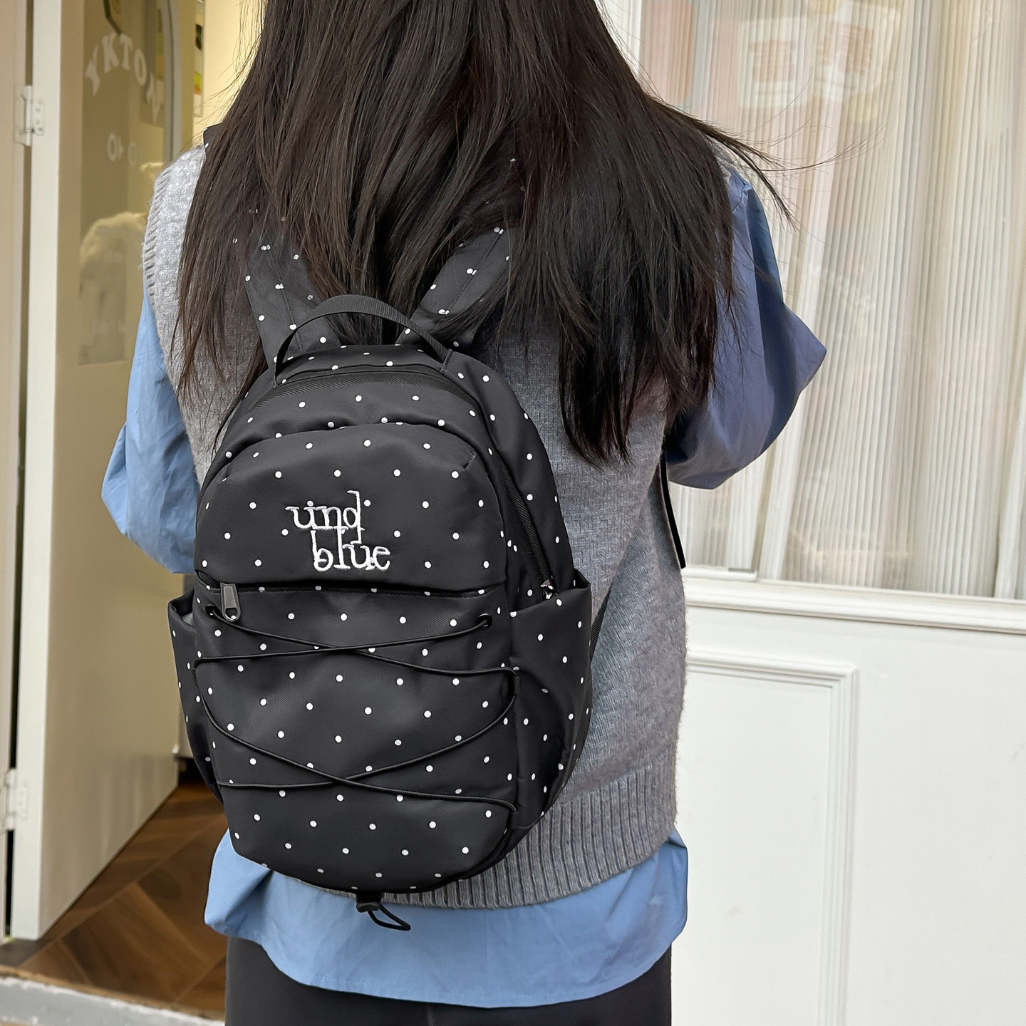 韩系ins少女风波点双肩小背包图片