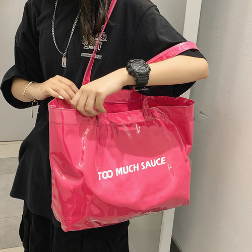 包包女简约玫红色质感大包