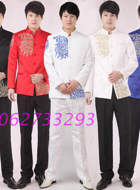 男士宝蓝色中山装出租中式礼服租借诗歌朗诵服装出租唐装出租上海