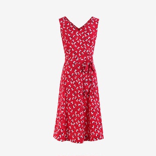 背心连衣裙 性感红色手绘蝴蝶印花V领子无袖 清仓特价 夏款
