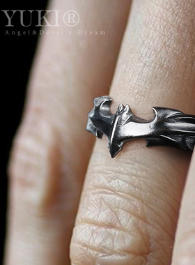 YUKI男女925纯银戒指情侣饰品蝙蝠侠银饰欧美嘻哈INS冷淡风戒子
