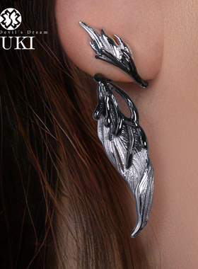 YUKI纯银耳钉男女情侣天使翼气质耳饰情人礼物小众设计师潮人饰品