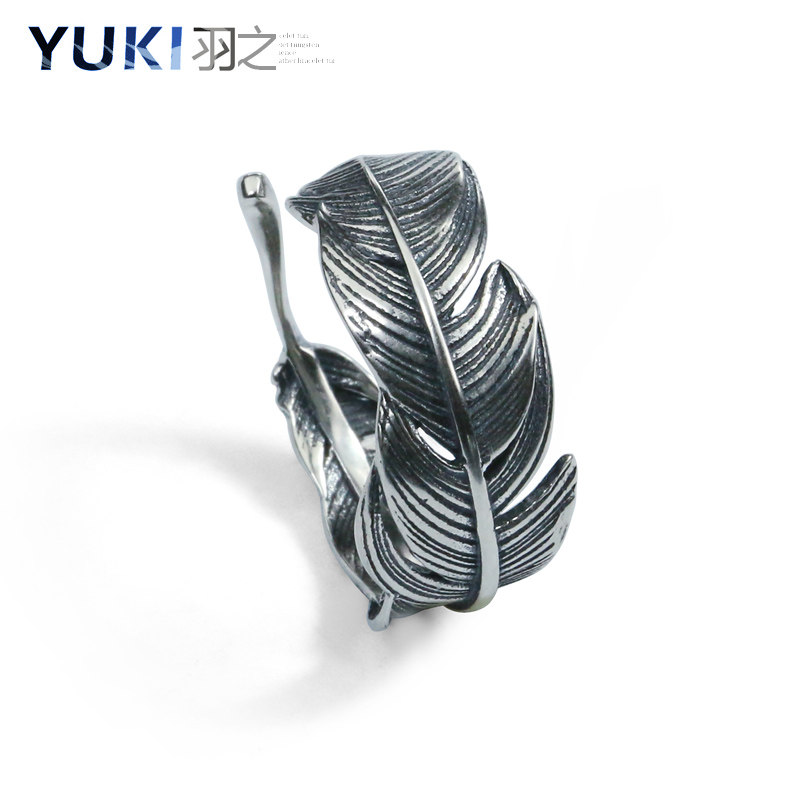 YUKI日本复古风飘羽毛银戒指环银饰品男士女生尾戒子气质礼物