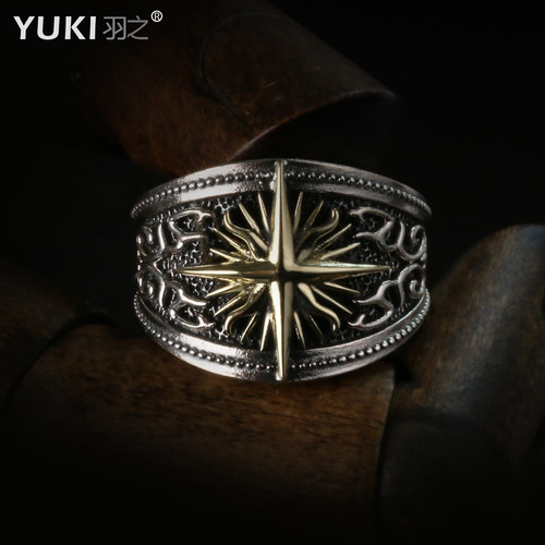 YUKI男士霸气太阳之光银戒指