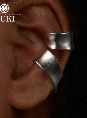 YUKI男女925纯银耳夹无耳洞耳廓耳骨夹简约小众设计师飘带耳饰潮