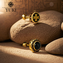 YUKI纯银耳钉男女款小众设计感复古轻奢十字架INS潮人黑石耳骨钉