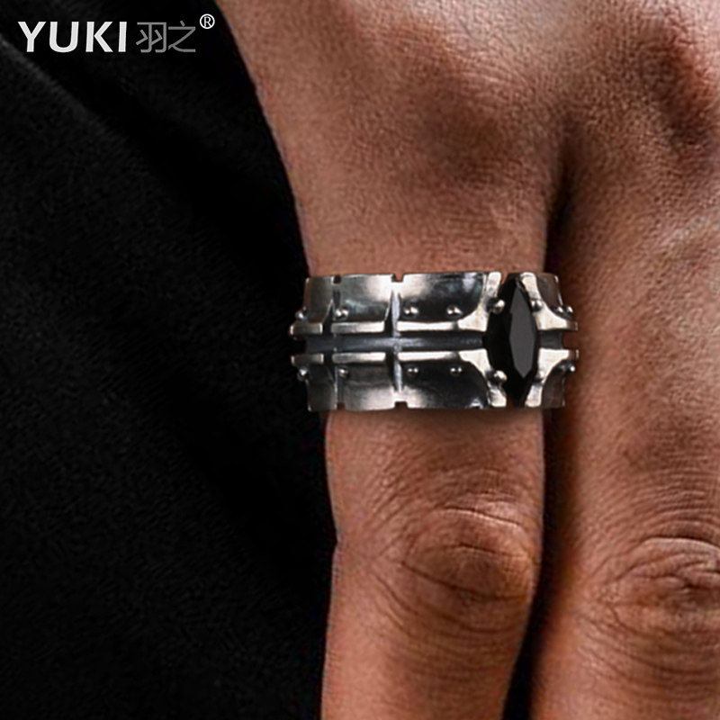 YUKI男士925纯银戒指机甲蒸汽哥特风女送男友礼物霸气食指戒子