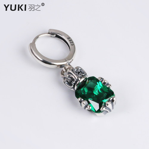 YUKI欧美哥特纯银男女绿宝石耳环