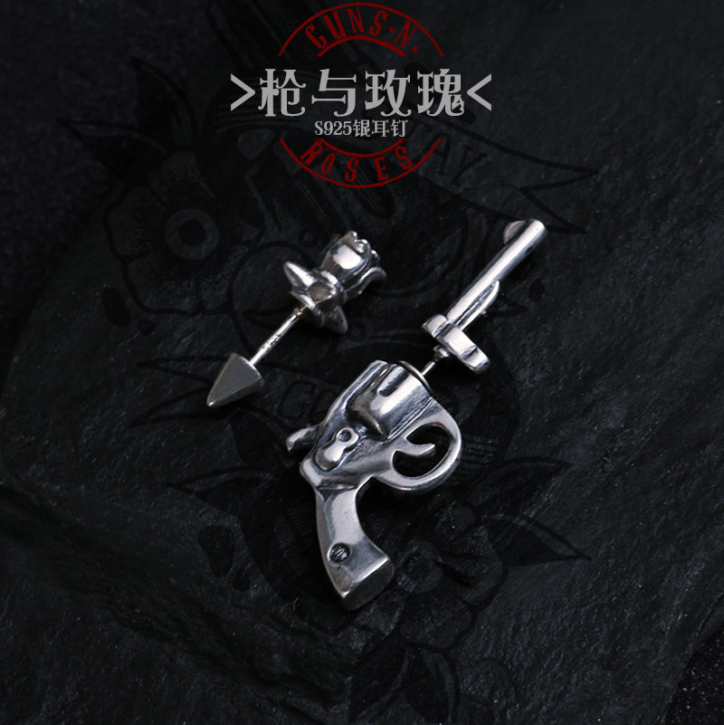 YUKI纯银耳钉男女情侣个性气质耳饰品欧美枪&玫瑰INS痞帅情人礼物