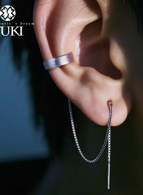 YUKI男女款小众设计感流苏纯银耳线潮人嘻哈痞帅韩版INS耳饰品
