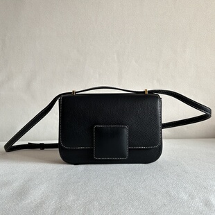 外贸原单 西班牙黑色头层牛皮单肩斜挎豆腐包方块包 孤品