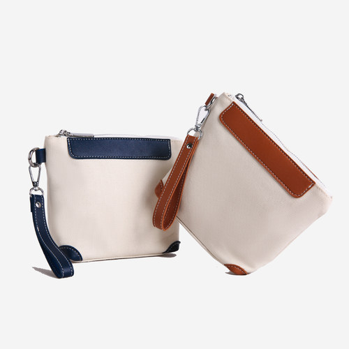 原创帆布包手提便携女包配皮休闲百搭大容量手拿包定制印LOGO