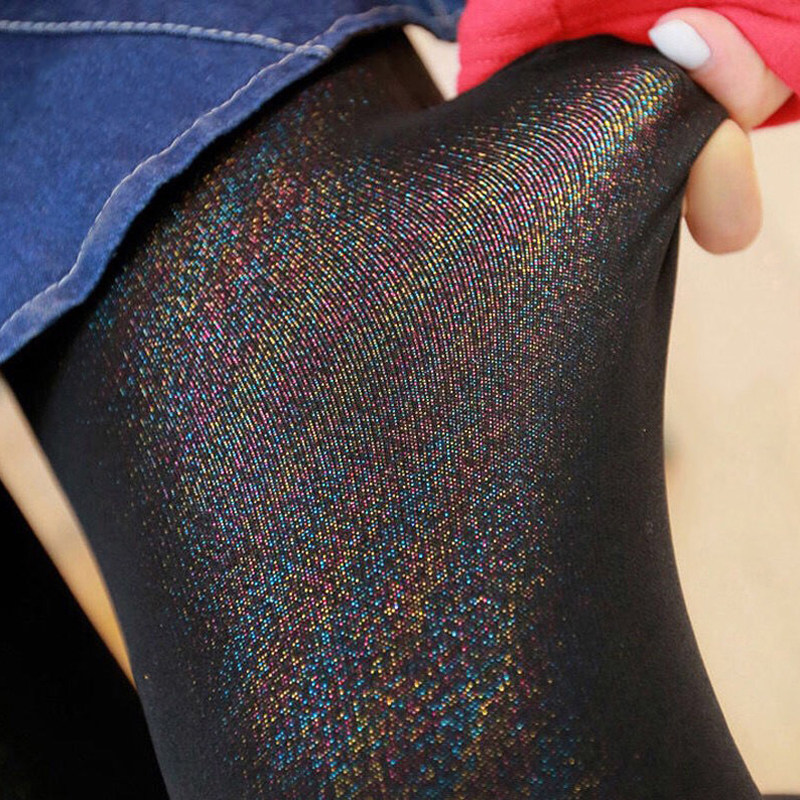 透七彩亮丝打底裤女外穿加绒加厚秋冬季踩脚高腰肤色一体保暖棉裤