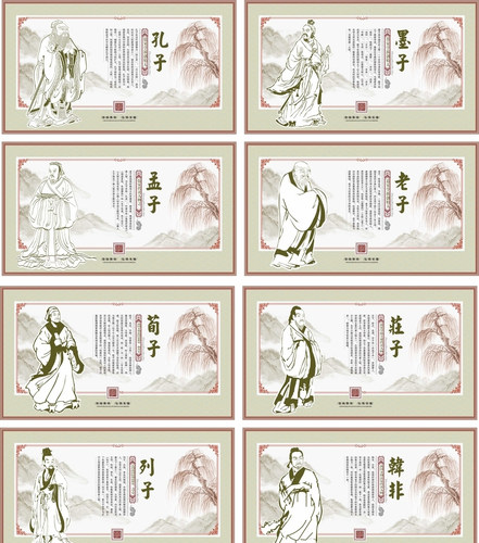 孔子儒家经典国学文化墙手绘墙绘设计素材模板学校围墙教室传统