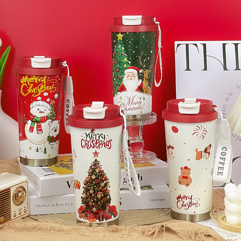 跨境圣诞保温杯316不锈钢铃兰咖啡杯卡通圣诞节日礼品dly水杯