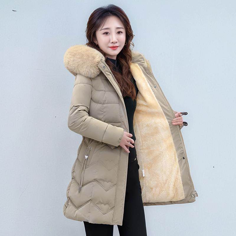 冬季外套羽绒棉服女中长款加绒加厚保暖大码洋气时尚妈妈棉衣棉袄