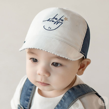 M773韩国进口夏季男宝宝透气网面翻边鸭舌帽 婴幼儿童遮太阳帽子
