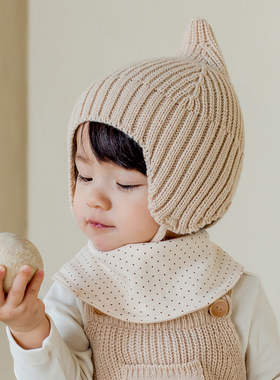 M933韩国进口秋冬男女宝宝针织毛线帽子 可爱婴幼儿童护耳套头帽