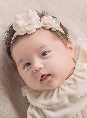 F335韩国进口3-12个月淑女宝宝花朵发带婴幼儿童百日周岁公主头饰