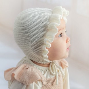 M284韩国进口可爱女宝宝防风护耳针织胎帽婴幼儿童春秋季 公主帽子