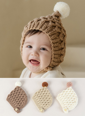 M536韩国进口秋冬季男女宝宝毛线护耳帽婴幼儿童保暖针织套头帽子