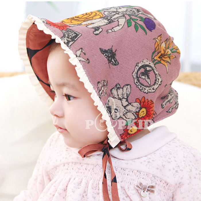 Applecat韩国进口婴幼儿童帽子公主胎帽女宝宝春秋防风护耳遮阳帽