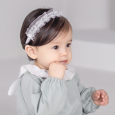 F438韩国进口女宝宝蕾丝发带 公主头花发圈 婴幼儿童百天周岁配饰