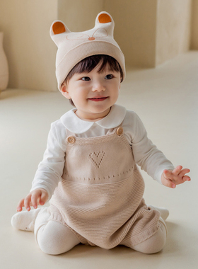 Y707韩国进口秋冬男女宝宝针织毛线背带裤子连体衣短裤婴幼儿童装