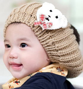 韩国进口POPKID可爱小熊婴幼儿童帽子 秋冬保暖套头帽 宝宝贝雷帽