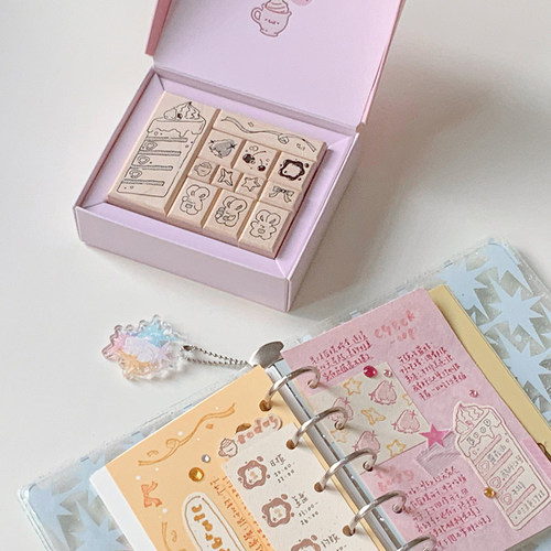 白日几何兔绵绵系列木头印章套组