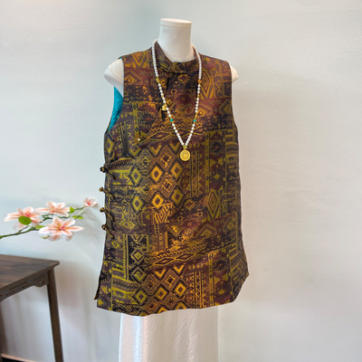 新中式国风复古提花盘扣中长款马