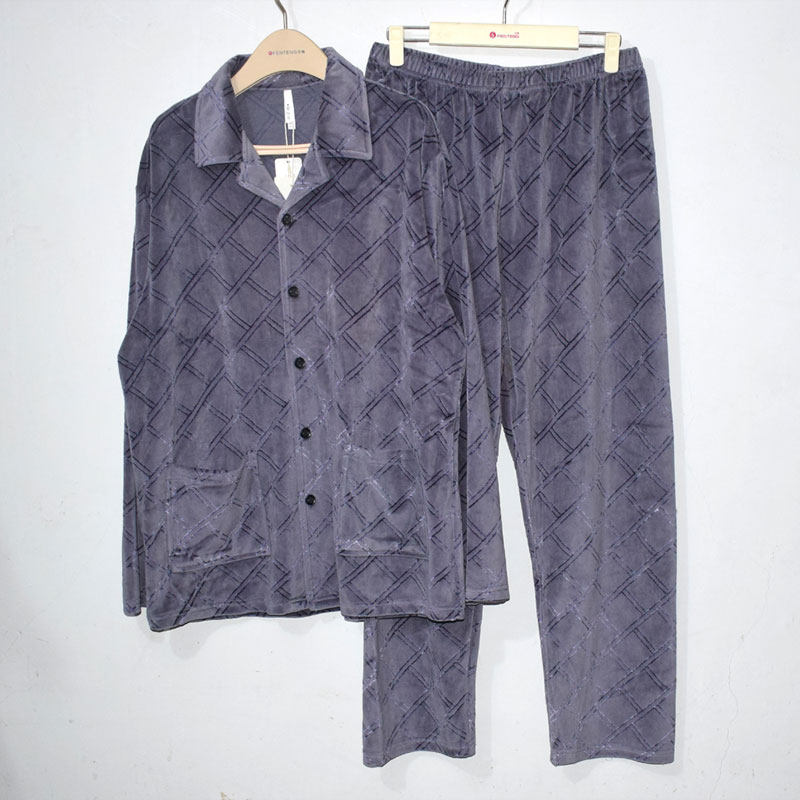 安之伴秋冬天鹅绒睡衣男士套装休闲格子长袖长裤海岛绒薄绒家居服