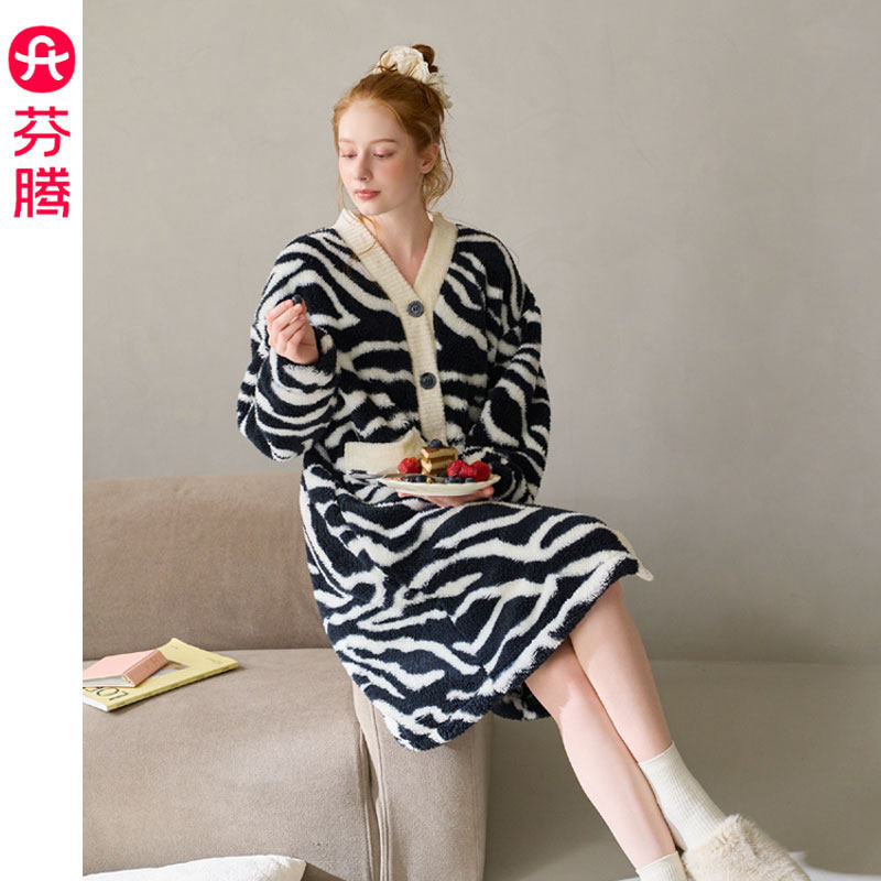 芬腾秋冬加厚珊瑚绒睡裙女士保暖