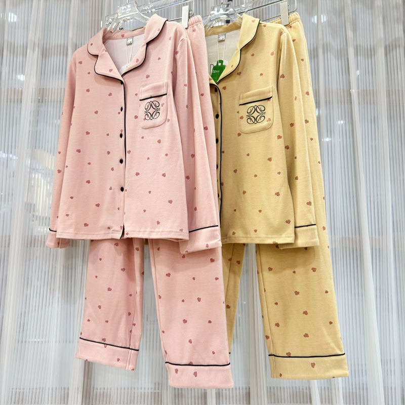 佰伦世家2025秋季新款针织马丁棉睡衣女士套装加厚长袖开衫家居服