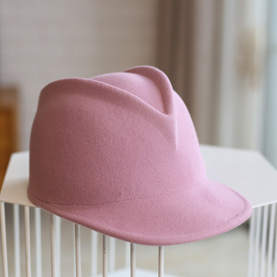 秋冬礼帽韩版可爱猫耳朵毛呢马术帽男女儿童帽子鸭双M毛呢鸭舌帽