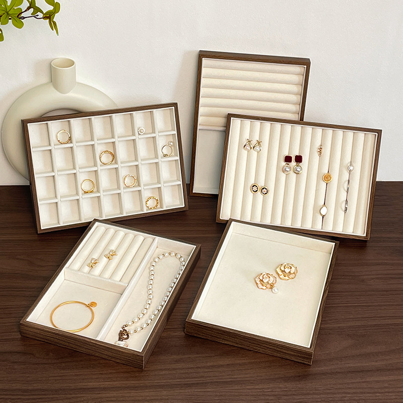 首饰托盘陈列胡桃木盒绒布