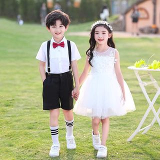 儿童演出服女童白色公主蓬蓬纱裙2025新款连衣裙幼儿园毕业典礼服