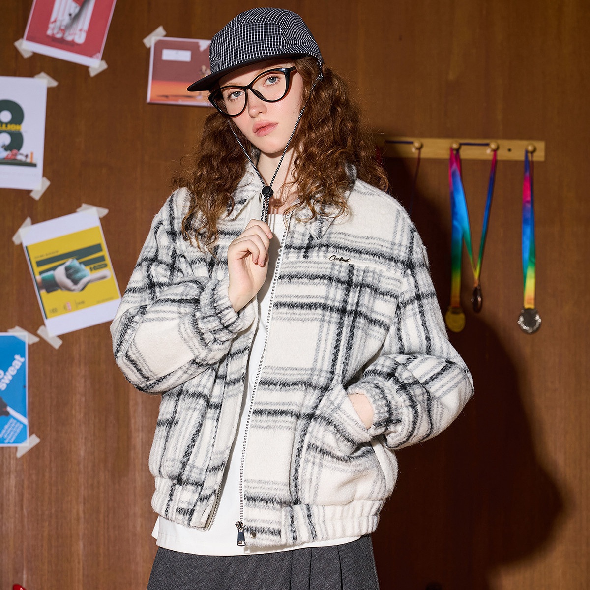 专柜[C] 毛呢潮牌撞色条纹小香风外套秋冬美式翻领