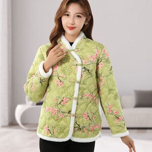 新款网红东北大花复古盘扣风偏襟加厚妈妈小碎花棉衣中式女士花色