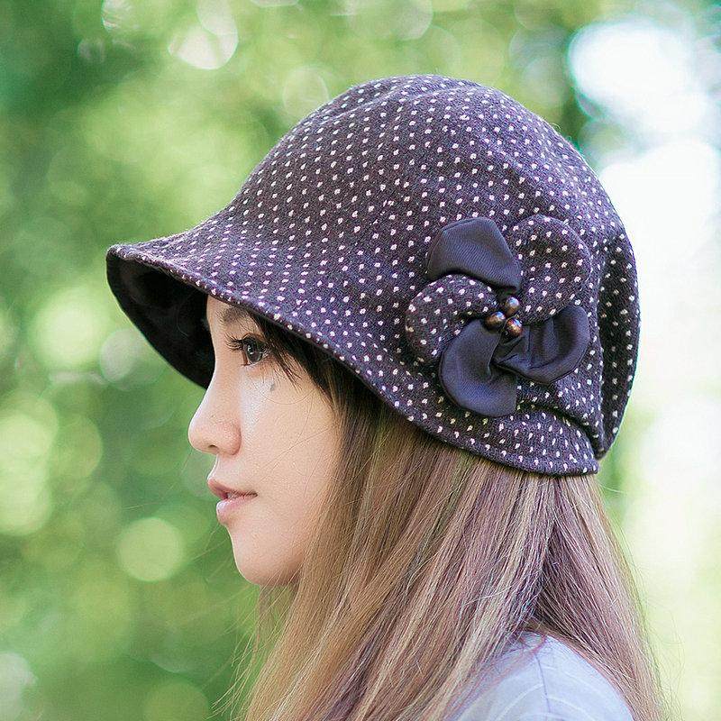 波点款秋冬季日本盆帽防风防晒UV遮阳帽休闲帽子女士可折叠太阳帽