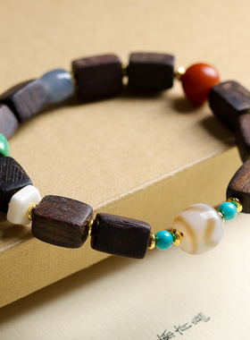 达拉干沉香木手串文玩虎牙天珠南红玛瑙中式手链景区直播货源