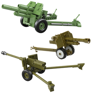 适用于乐高二战军事人仔武器反坦克加农炮榴弹炮机枪模型积木玩具