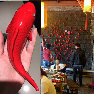 錦鯉魚群立體魚背景墻掛飾貼壁飾魚紅魚掛件擺件樹脂魚荷塘月色圖