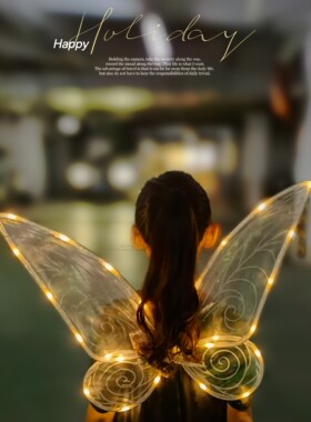 大人大童带灯加灯发光蝴蝶精灵雪花翅膀夜晚游玩闪耀森系拍照道具