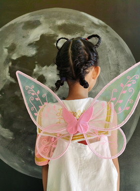 新款包邮儿童小精灵树叶翅膀小女孩森系绿色精灵拍照表演出道具