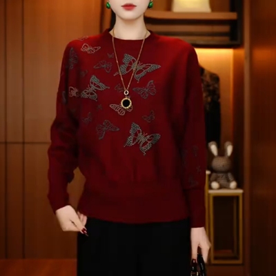 大码女装蝴蝶印花针织衫
