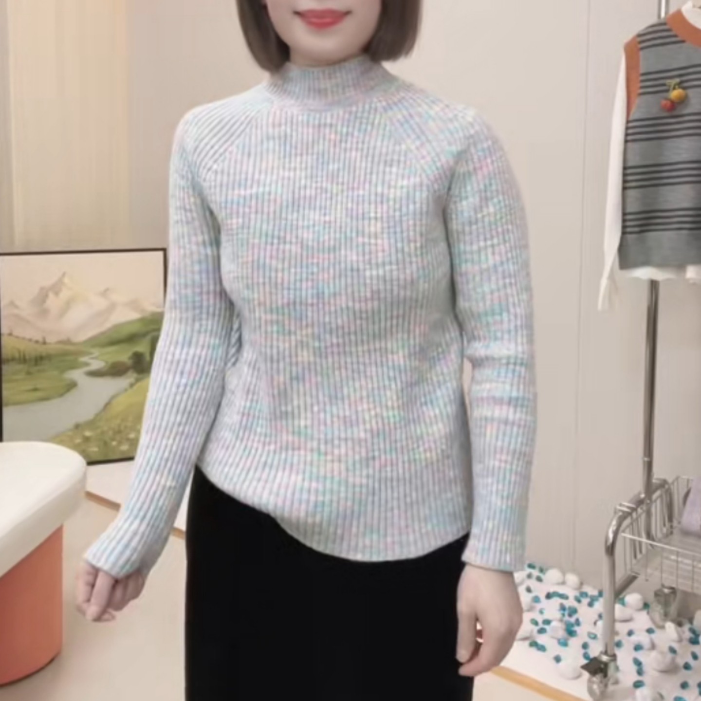 半高领加厚彩纱毛衣女2025秋冬弹力修身软糯保暖套头针织打底上衣